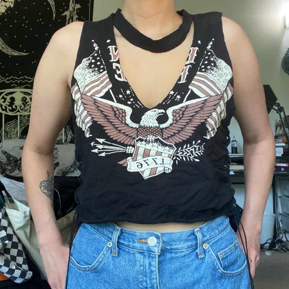 Black Graphic Cutout Band Tee